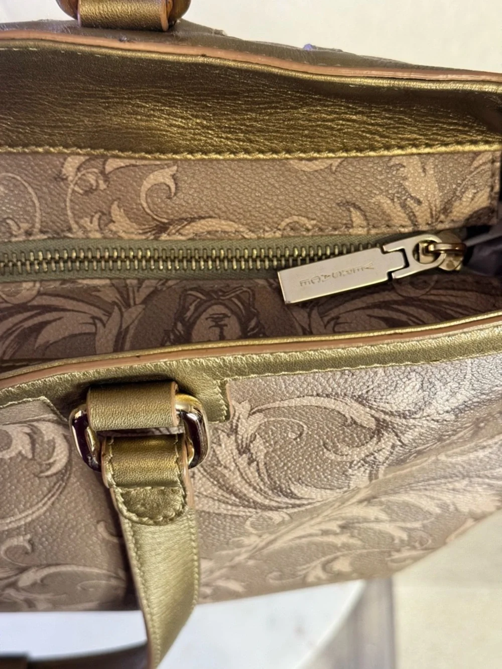 Versace Metallic Gold-Tone Patterned Tote